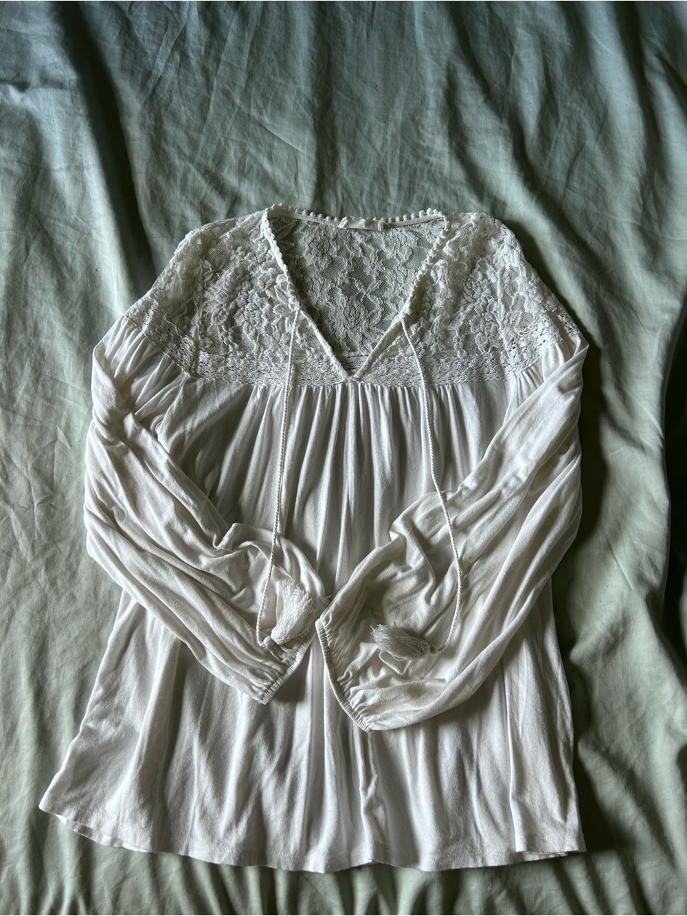 Altar'd State White Lace Yoke Peasant Blouse